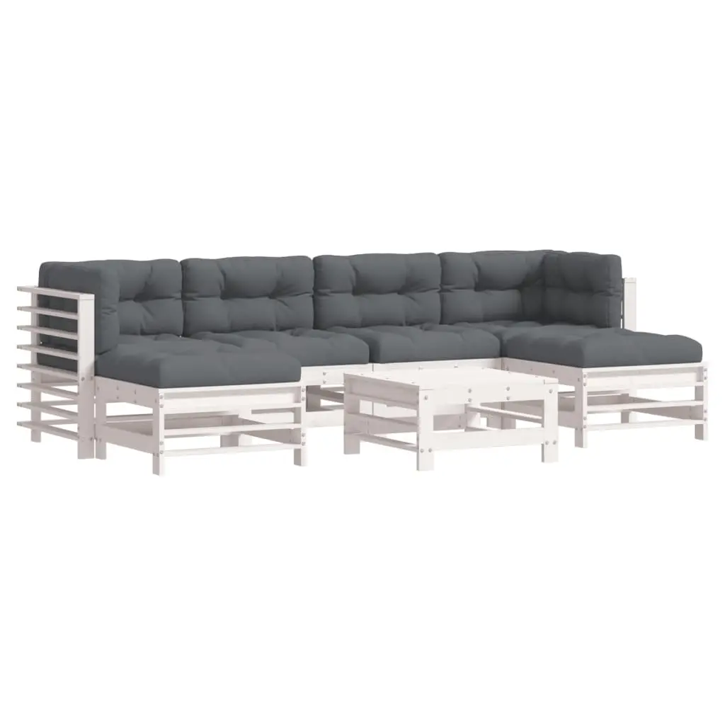 7 Piece Garden Lounge Set with Cushions White Solid Wood 3185949 - Furniture