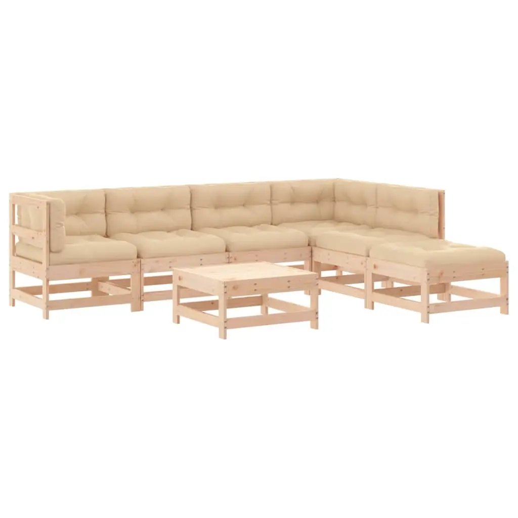 7 Piece Garden Lounge Set with Cushions Solid Wood 3185962 - Furniture