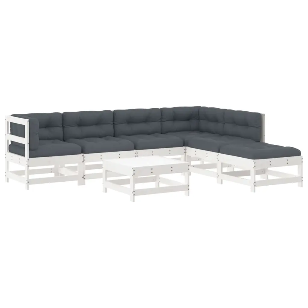7 Piece Garden Lounge Set with Cushions White Solid Wood 3185963 - Furniture
