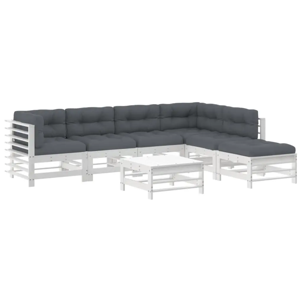 7 Piece Garden Lounge Set with Cushions White Solid Wood 3185977 - Furniture