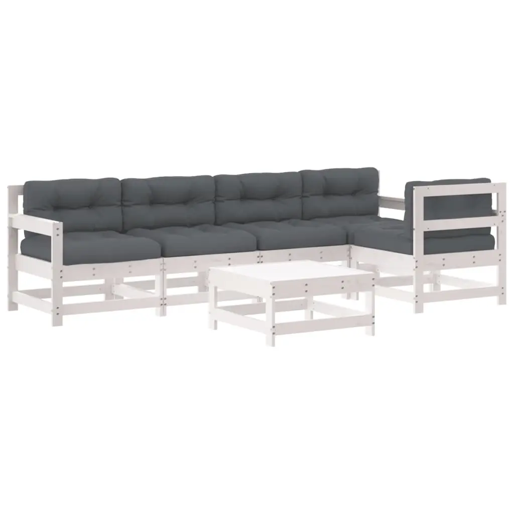 6 Piece Garden Lounge Set with Cushions White Solid Wood 3185998 - Furniture