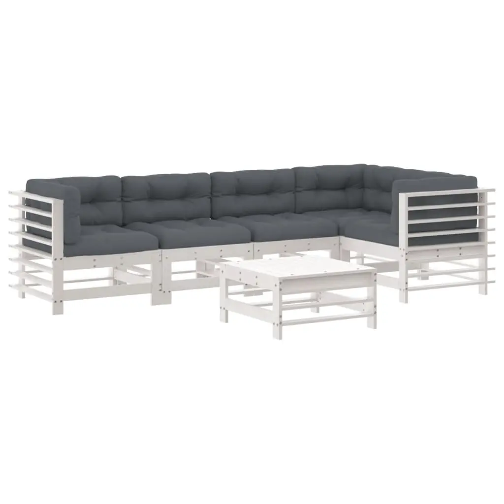 6 Piece Garden Lounge Set with Cushions White Solid Wood 3186005 - Furniture