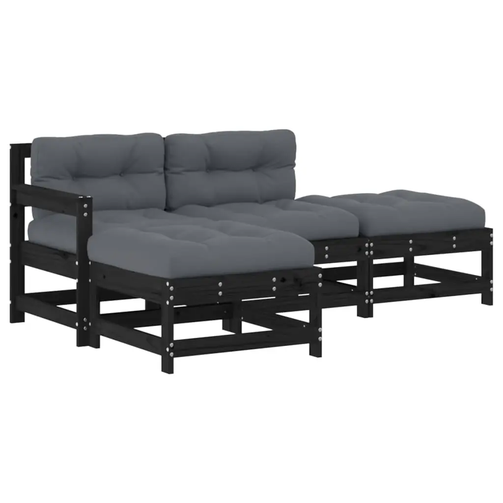 4 Piece Garden Lounge Set with Cushions Black Solid Wood 3186022 - Furniture