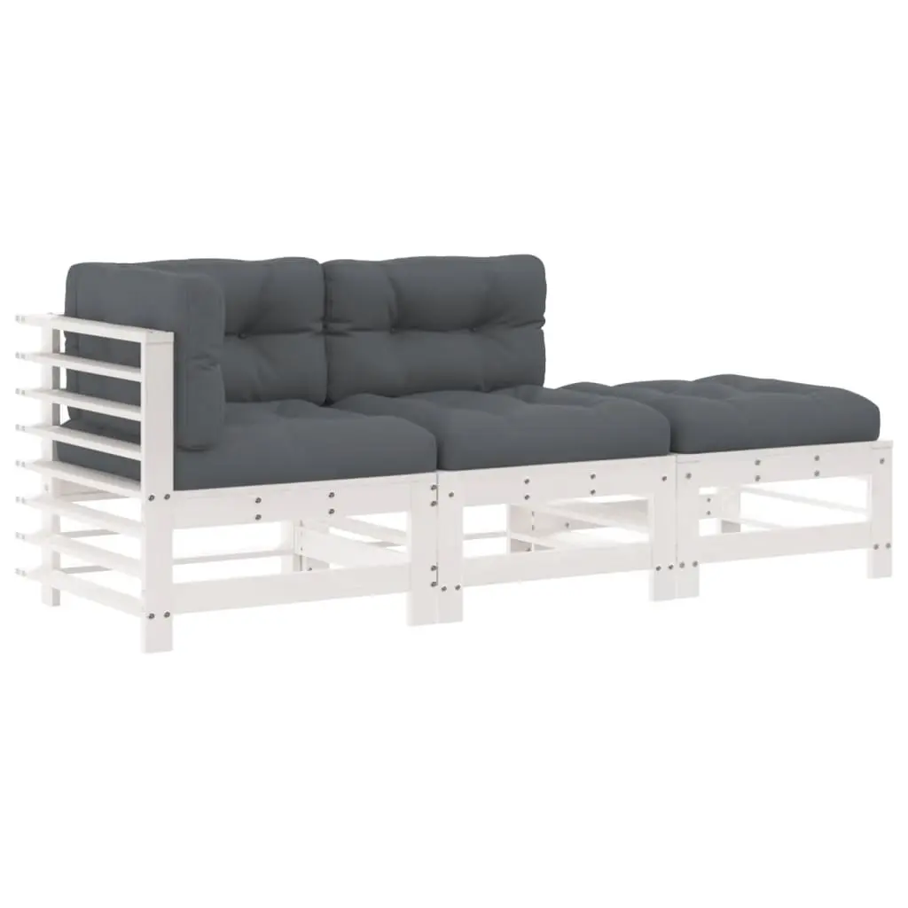 3 Piece Garden Lounge Set with Cushions White Solid Wood 3186033 - Furniture