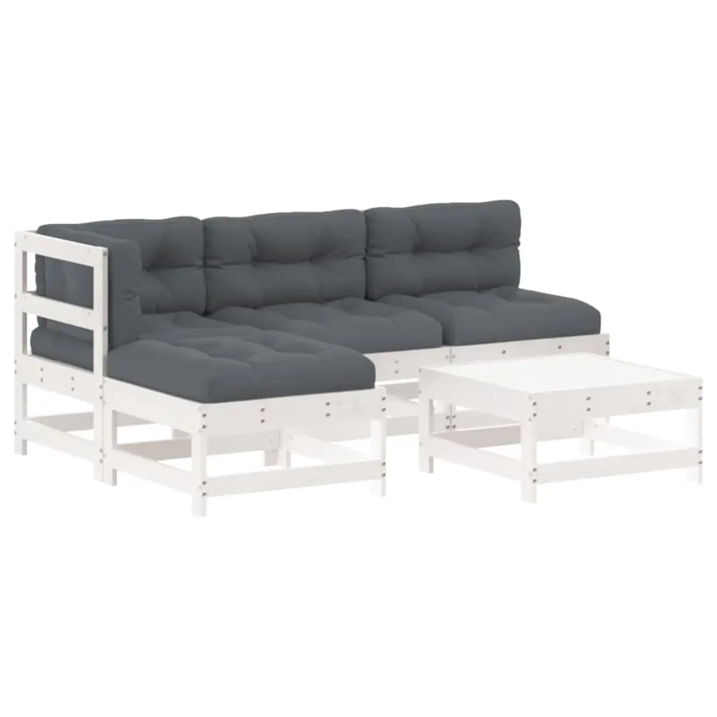 5 Piece Garden Lounge Set with Cushions White Solid Wood 3186047 - Furniture