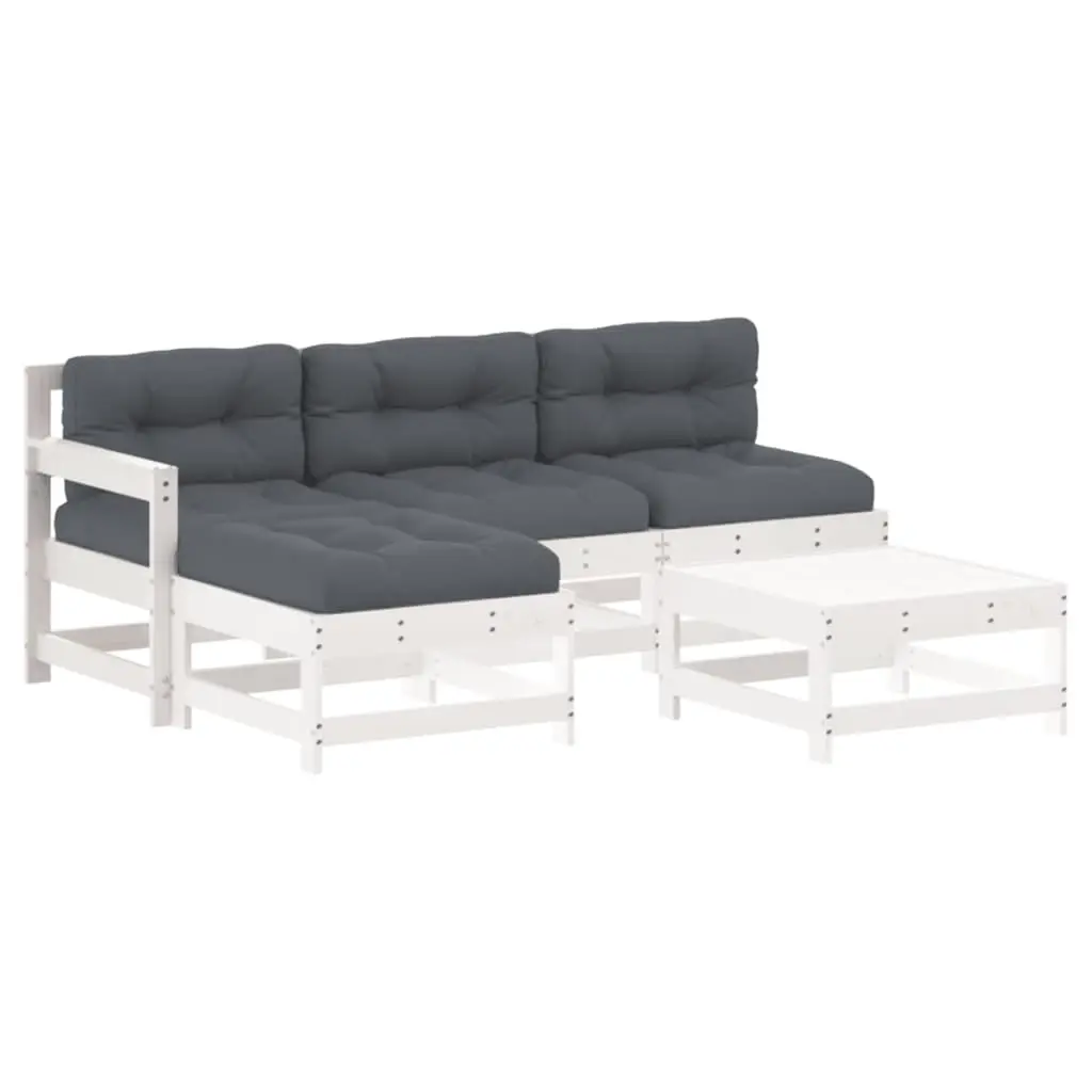 5 Piece Garden Lounge Set with Cushions White Solid Wood 3186061 - Furniture