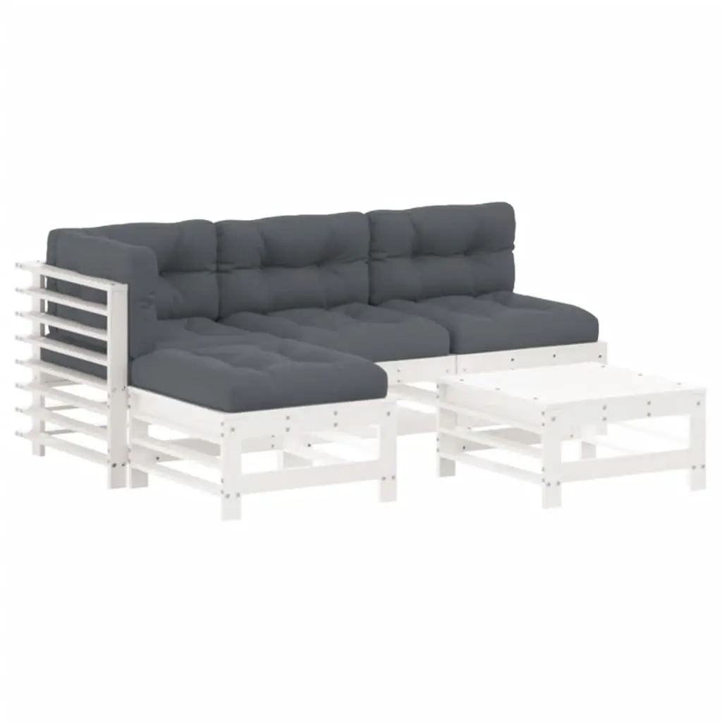 5 Piece Garden Lounge Set with Cushions White Solid Wood 3186068 - Furniture