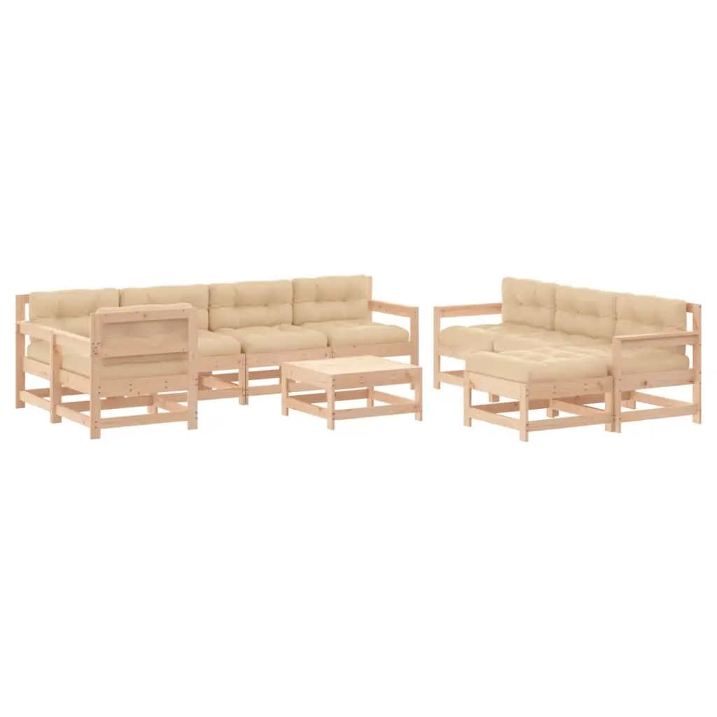 10 Piece Garden Lounge Set with Cushions Solid Wood 3186081 - Furniture