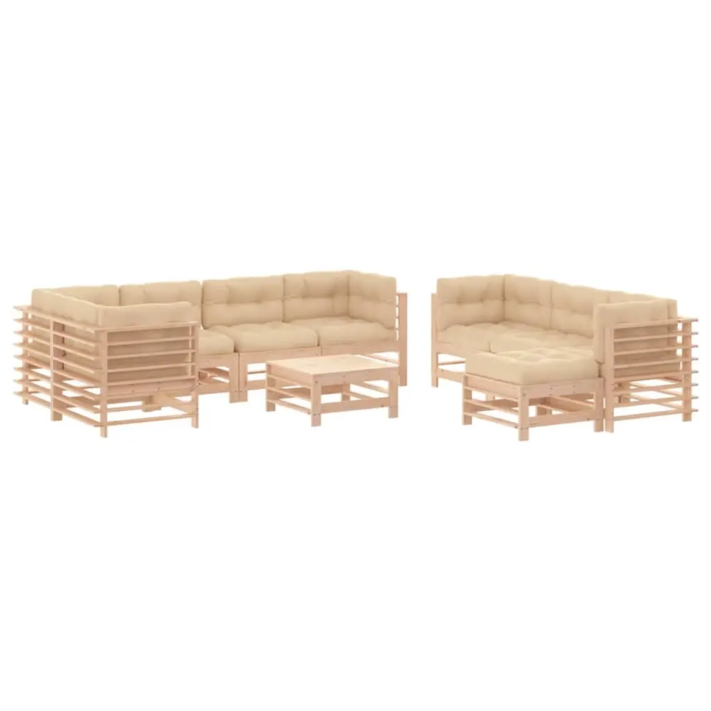 10 Piece Garden Lounge Set with Cushions Solid Wood 3186095 - Furniture