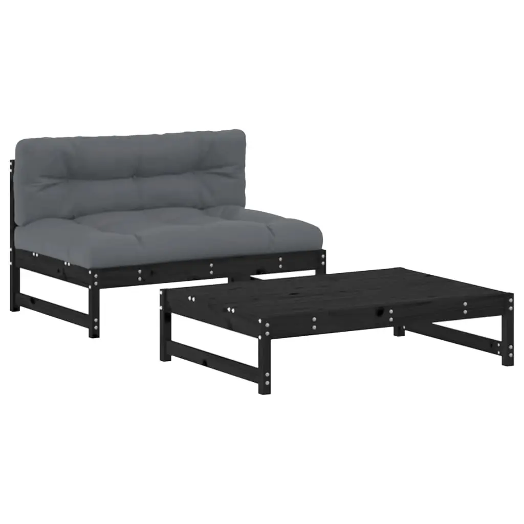 2 Piece Garden Lounge Set with Cushions Black Solid Wood 3186106 - Furniture