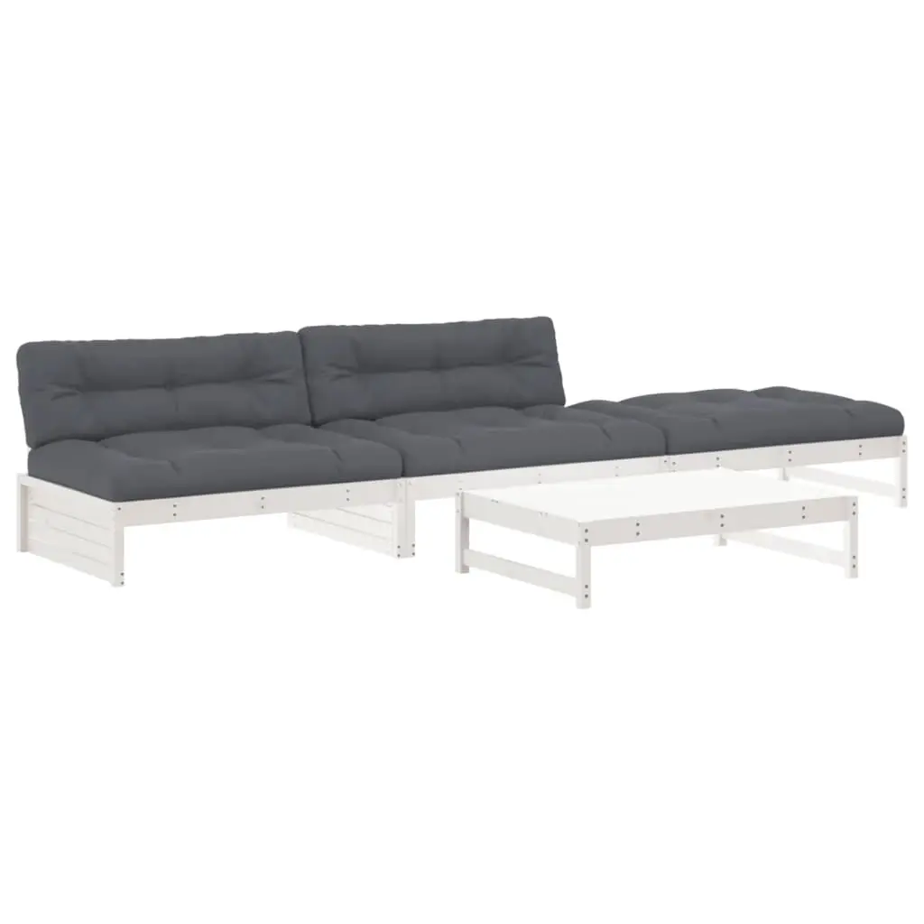 4 Piece Garden Lounge Set with Cushions White Solid Wood 3186110 - Furniture