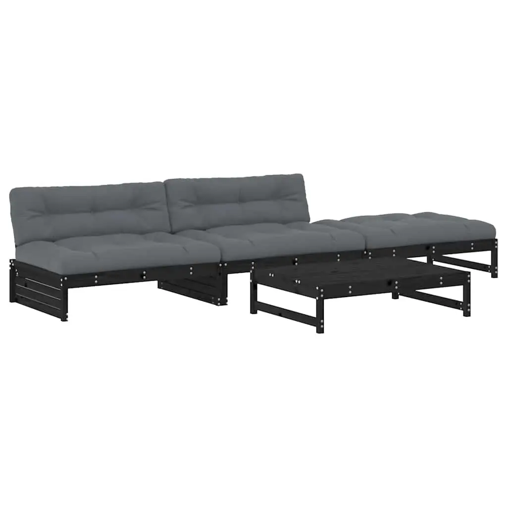 4 Piece Garden Lounge Set with Cushions Black Solid Wood 3186113 - Furniture