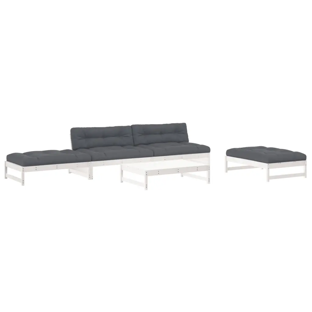 6 Piece Garden Lounge Set with Cushions White Solid Wood 3186124 - Furniture