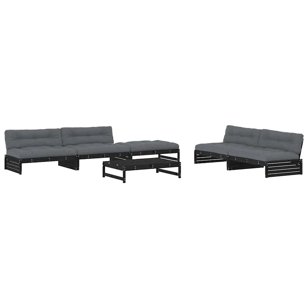 6 Piece Garden Lounge Set with Cushions Black Solid Wood 3186127 - Furniture