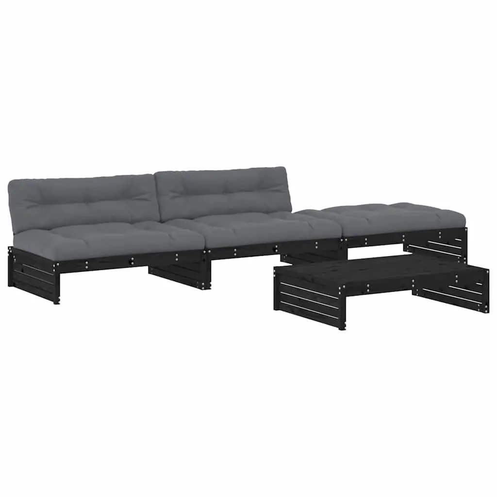 4 Piece Garden Lounge Set with Cushions Black Solid Wood 3186141 - Furniture