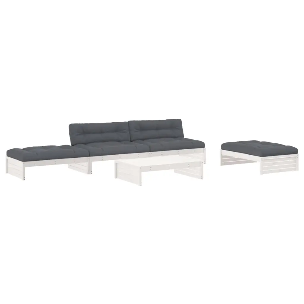 5 Piece Garden Lounge Set with Cushions White Solid Wood 3186145 - Furniture