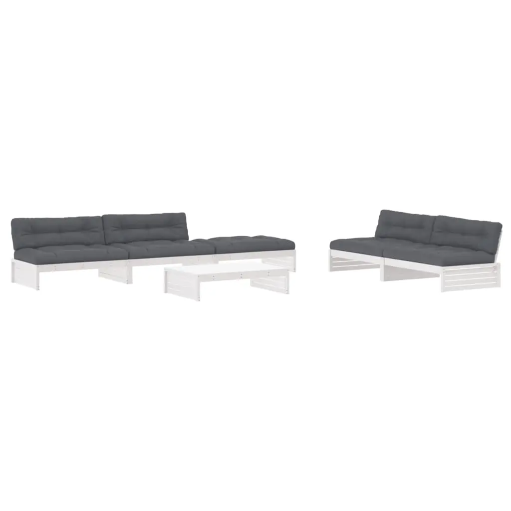 6 Piece Garden Lounge Set with Cushions White Solid Wood 3186152 - Furniture