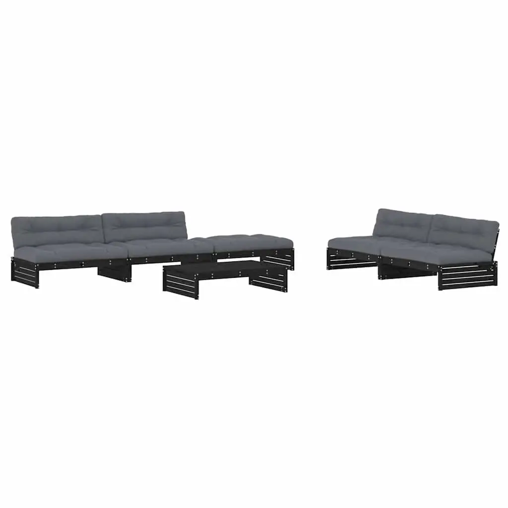 6 Piece Garden Lounge Set with Cushions Black Solid Wood 3186155 - Furniture