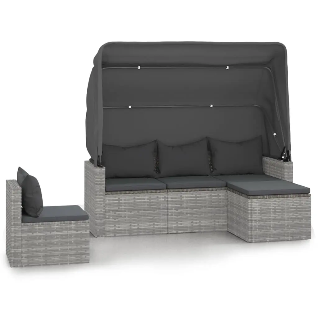 4 Piece Garden Sofa Set with Cushions Grey Poly Rattan 3186649 - Furniture