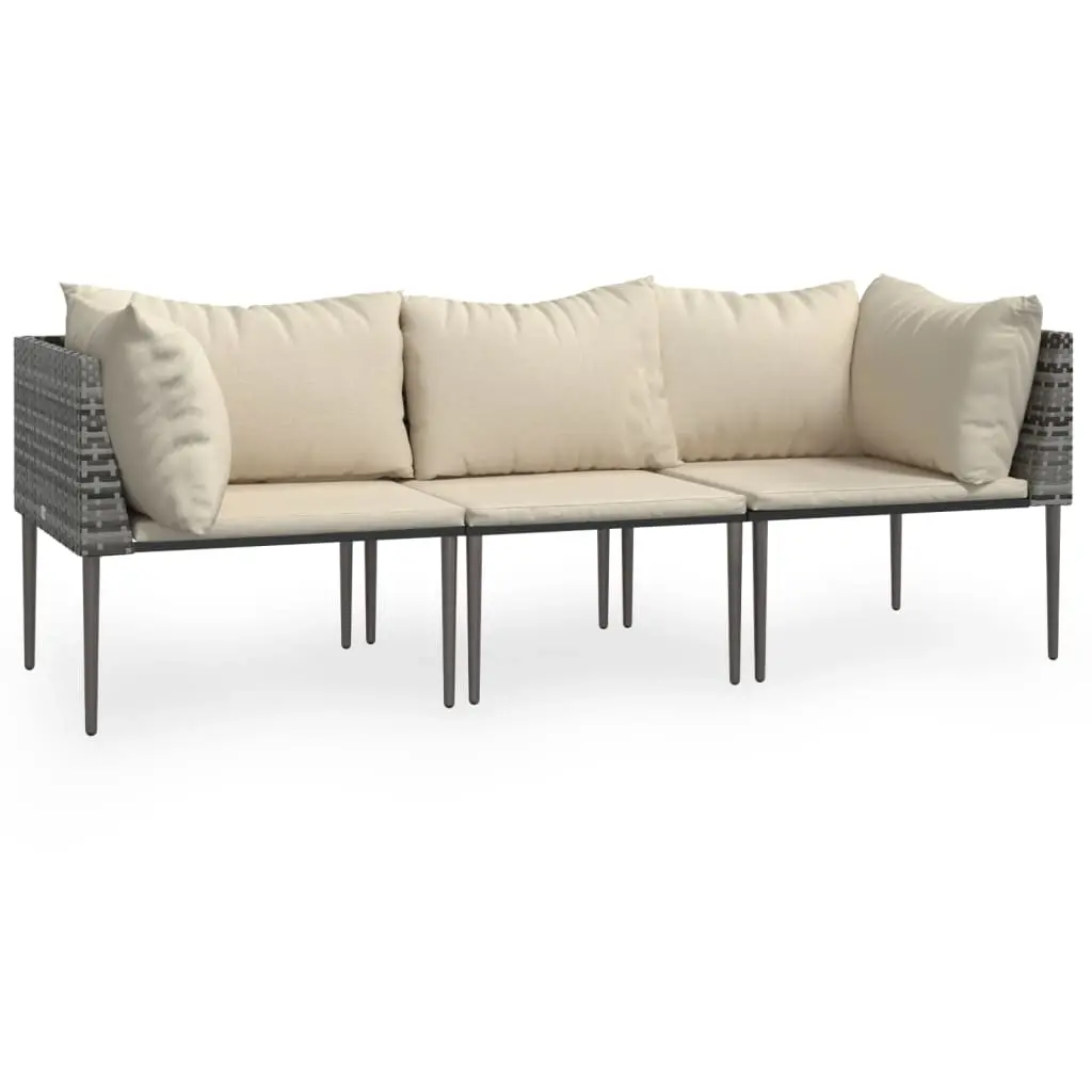 3 Piece Garden Lounge Set with Cushions Grey Poly Rattan 3186680 - Furniture