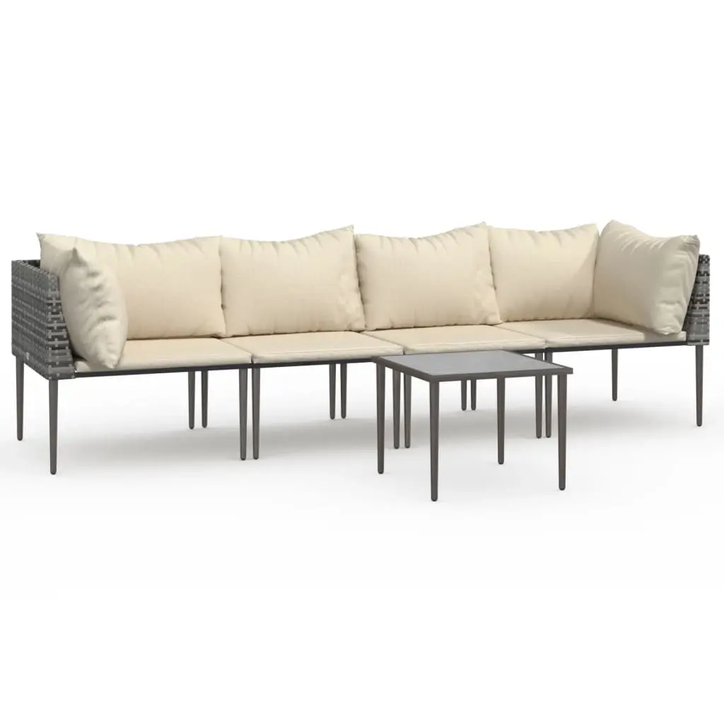 5 Piece Garden Lounge Set with Cushions Grey Poly Rattan 3186681 - Furniture