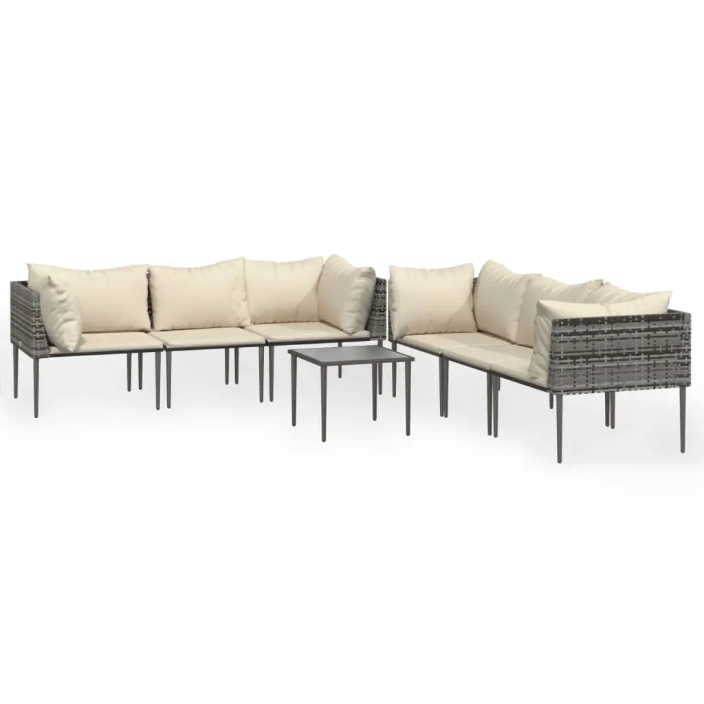 7 Piece Garden Lounge Set with Cushions Grey Poly Rattan 3186682 - Furniture