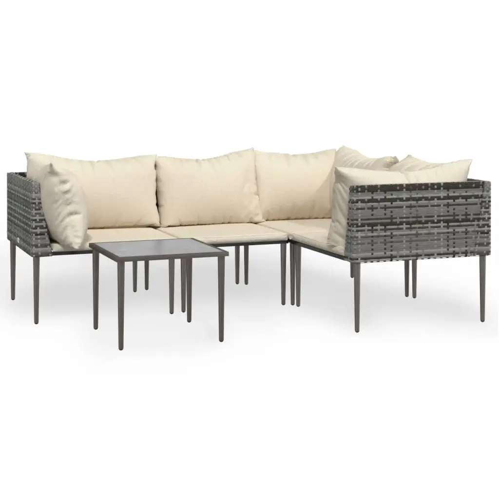 5 Piece Garden Lounge Set with Cushions Grey Poly Rattan 3186683 - Furniture