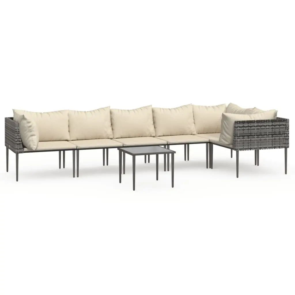 7 Piece Garden Lounge Set with Cushions Grey Poly Rattan 3186684 - Furniture