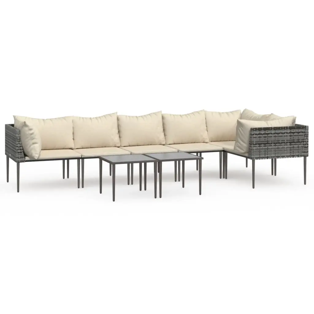 8 Piece Garden Lounge Set with Cushions Grey Poly Rattan 3186685 - Furniture