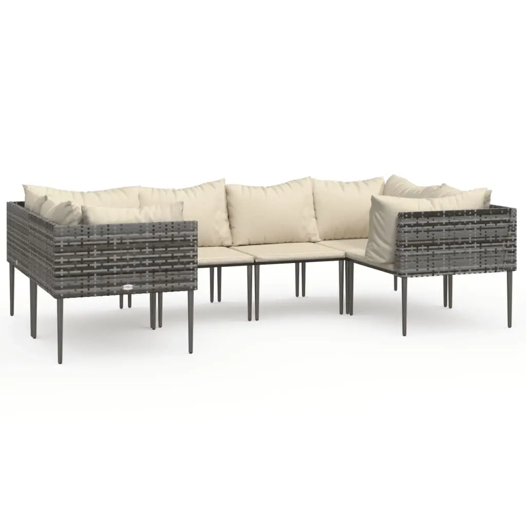 6 Piece Garden Lounge Set with Cushions Grey Poly Rattan 3186686 - Furniture