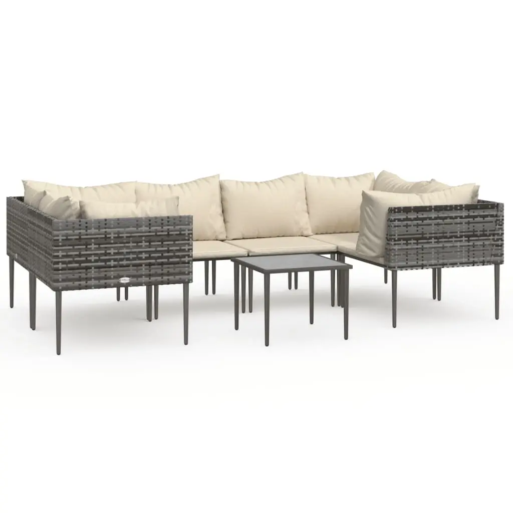 7 Piece Garden Lounge Set with Cushions Grey Poly Rattan 3186687 - Furniture