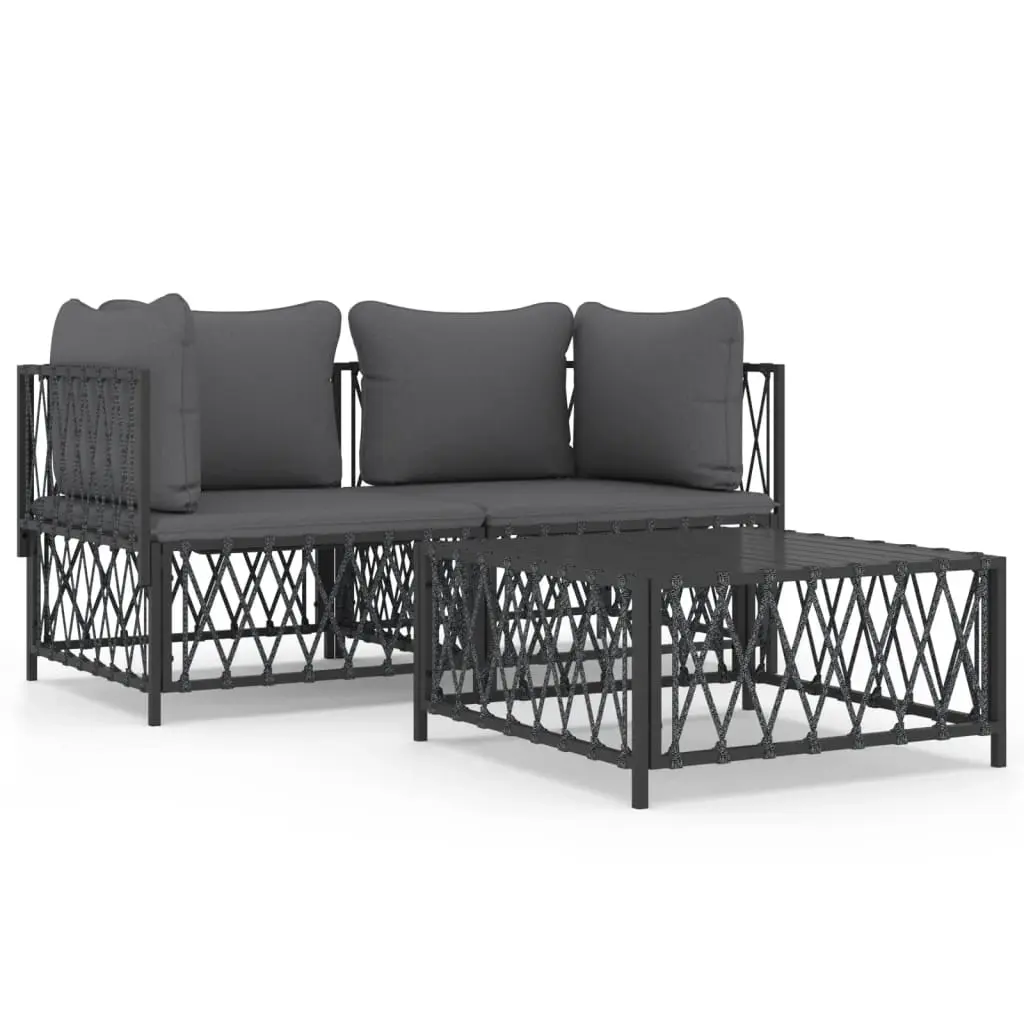 3 Piece Garden Lounge Set with Cushions Anthracite Steel 3186815 - Furniture