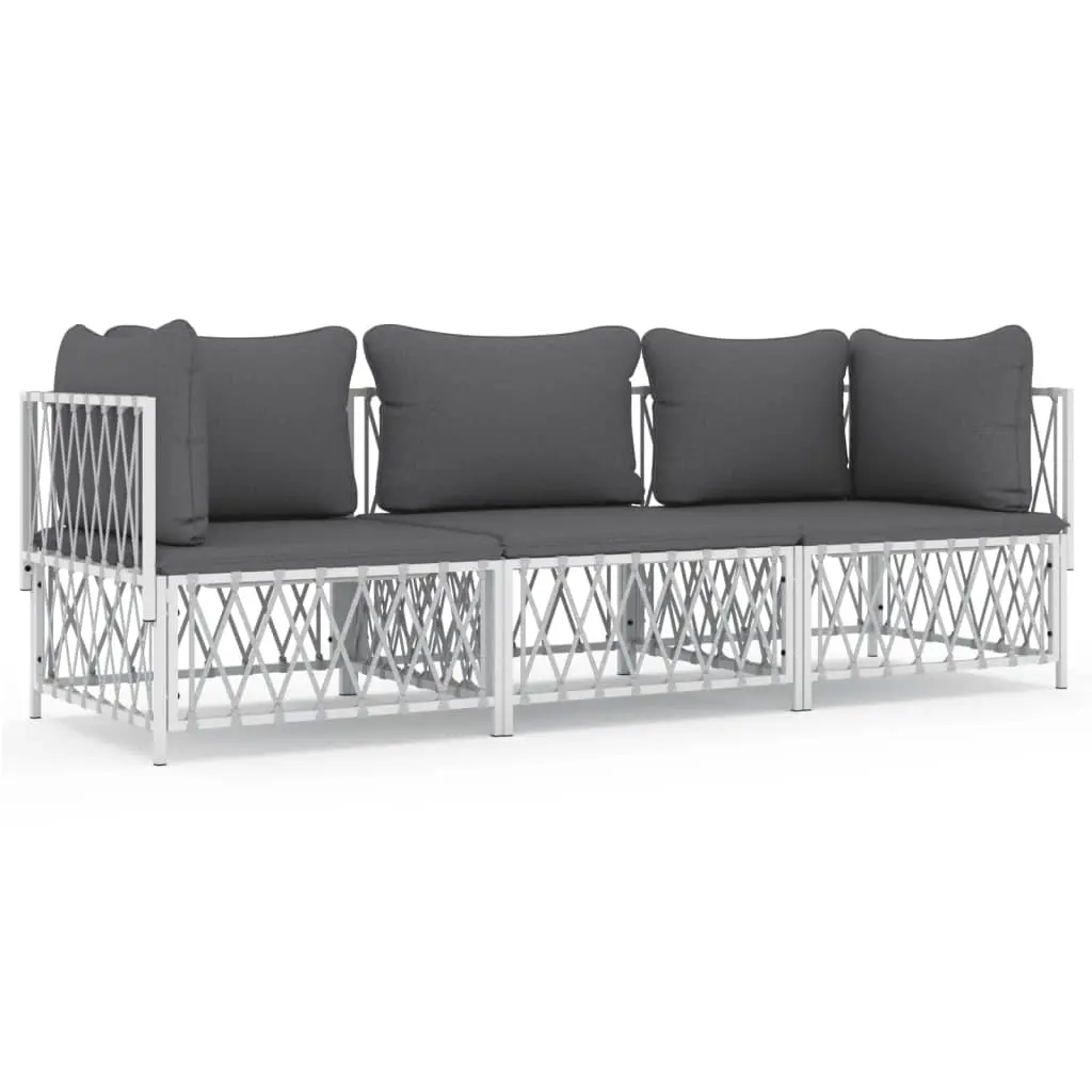 3 Piece Garden Lounge Set with Cushions White Steel 3186816 - Furniture