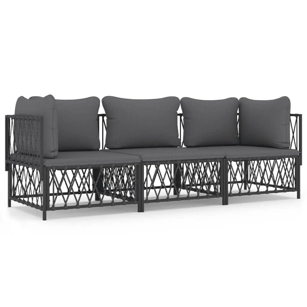 3 Piece Garden Lounge Set with Cushions Anthracite Steel 3186817 - Furniture
