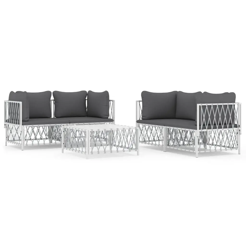 5 Piece Garden Lounge Set with Cushions White Steel 3186824 - Furniture