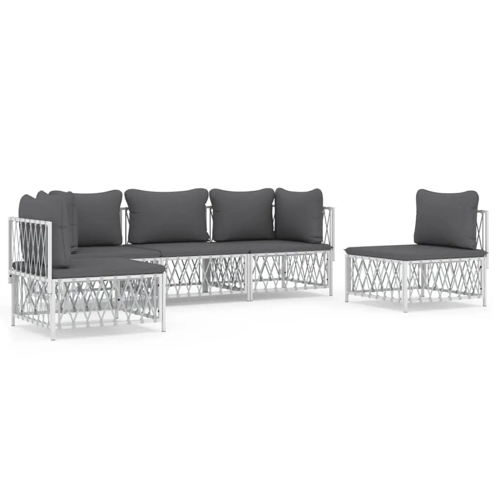 5 Piece Garden Lounge Set with Cushions White Steel 3186838 - Furniture