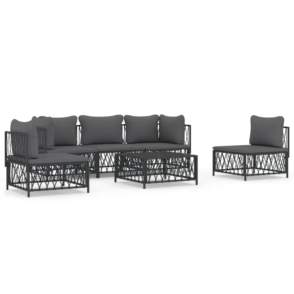 6 Piece Garden Lounge Set with Cushions Anthracite Steel 3186841 - Furniture