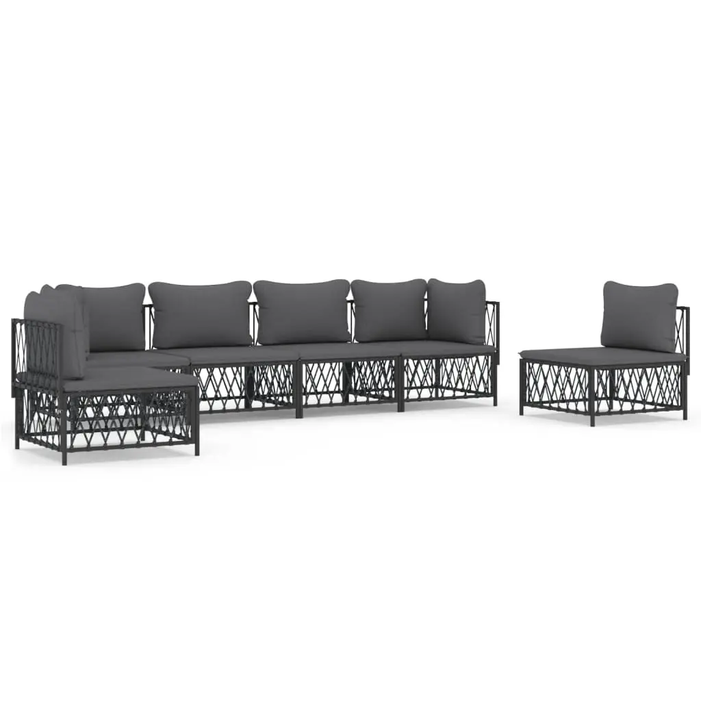 6 Piece Garden Lounge Set with Cushions Anthracite Steel 3186843 - Furniture
