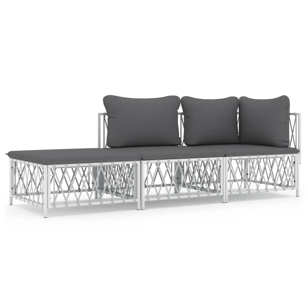 3 Piece Garden Lounge Set with Cushions White Steel 3186846 - Furniture