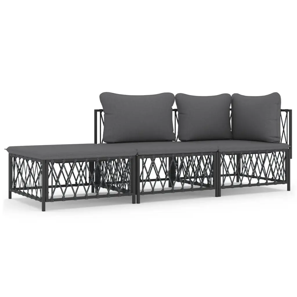 3 Piece Garden Lounge Set with Cushions Anthracite Steel 3186847 - Furniture