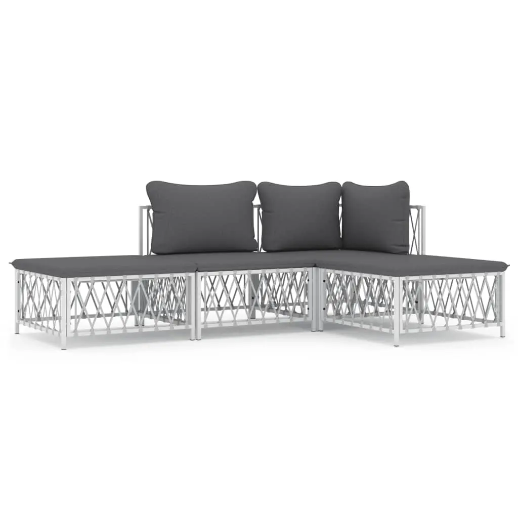 4 Piece Garden Lounge Set with Cushions White Steel 3186848 - Furniture