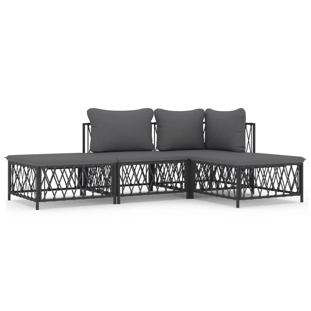 4 Piece Garden Lounge Set with Cushions Anthracite Steel 3186849 - Furniture