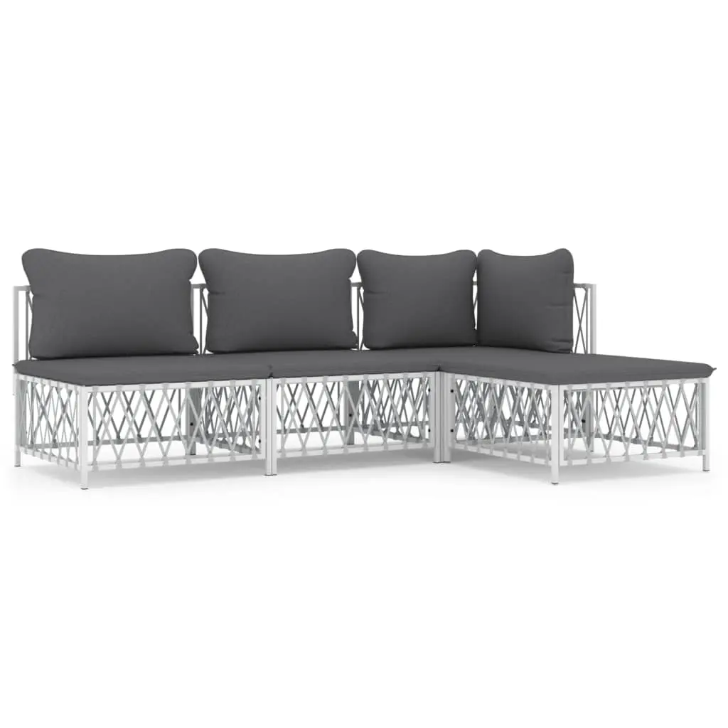 4 Piece Garden Lounge Set with Cushions White Steel 3186852 - Furniture