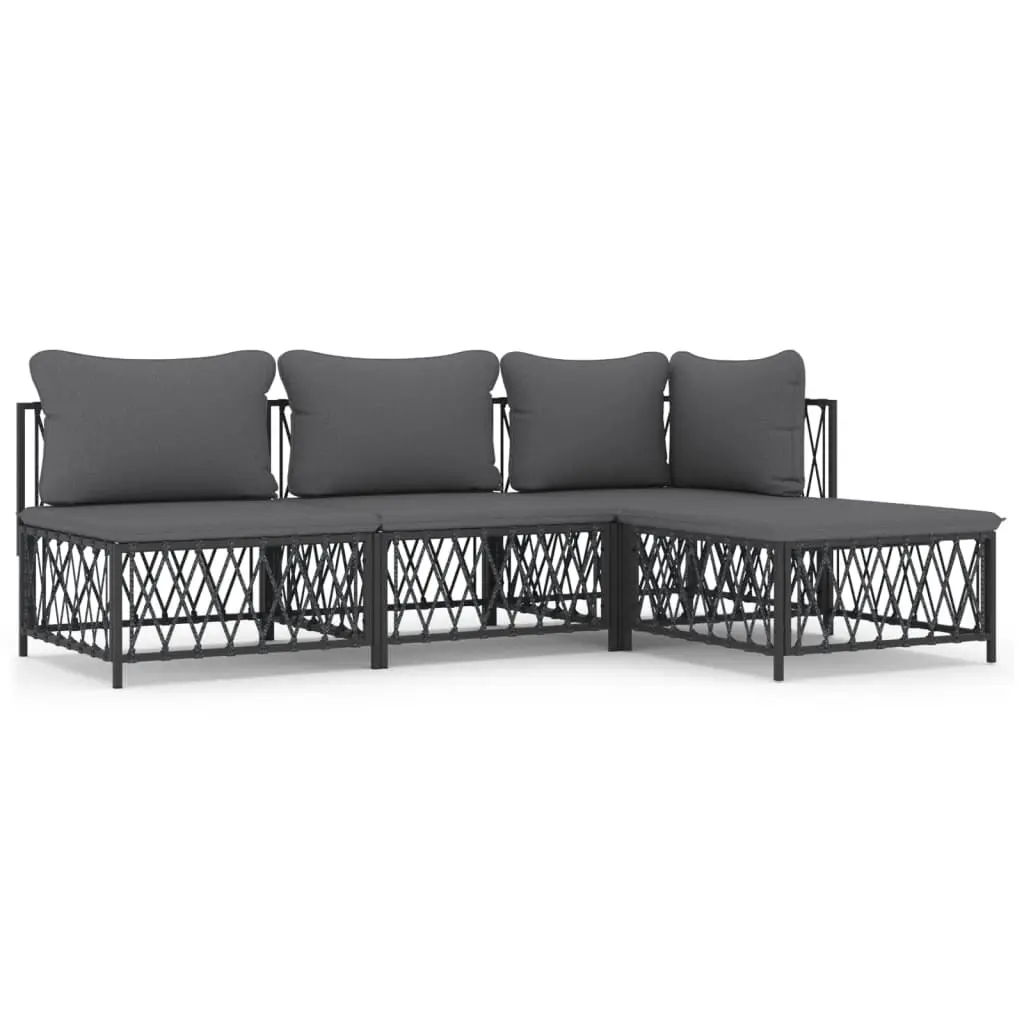 4 Piece Garden Lounge Set with Cushions Anthracite Steel 3186853 - Furniture