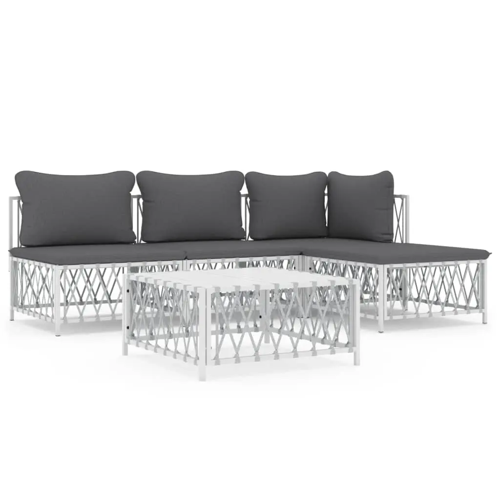 5 Piece Garden Lounge Set with Cushions White Steel 3186854 - Furniture