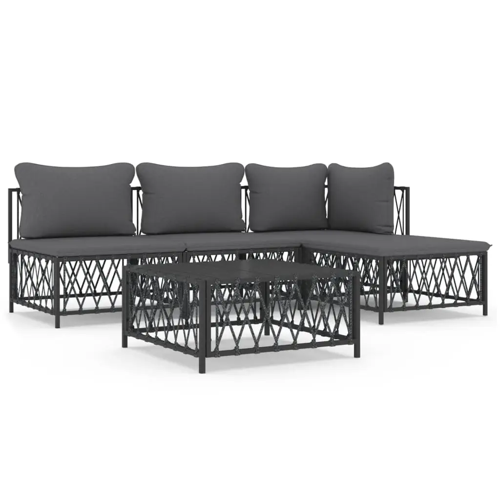 5 Piece Garden Lounge Set with Cushions Anthracite Steel 3186855 - Furniture