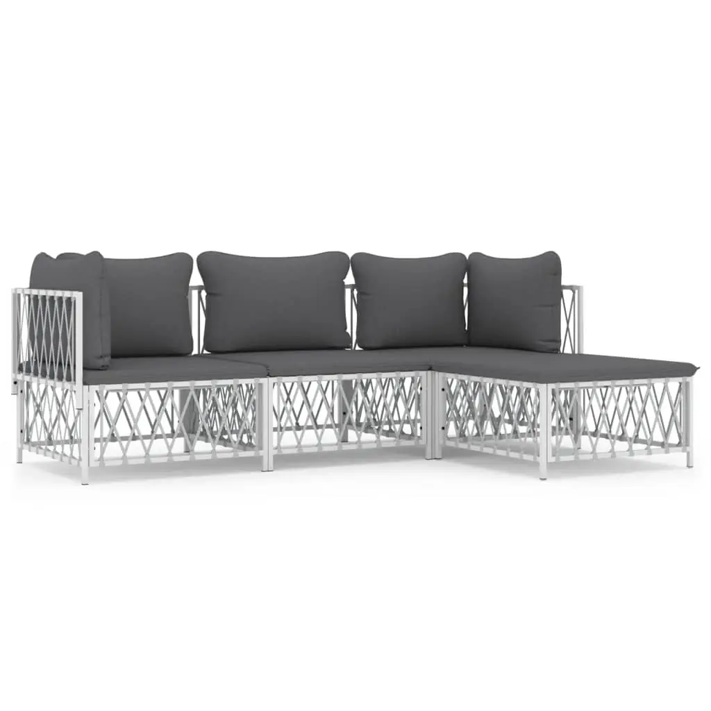 4 Piece Garden Lounge Set with Cushions White Steel 3186860 - Furniture