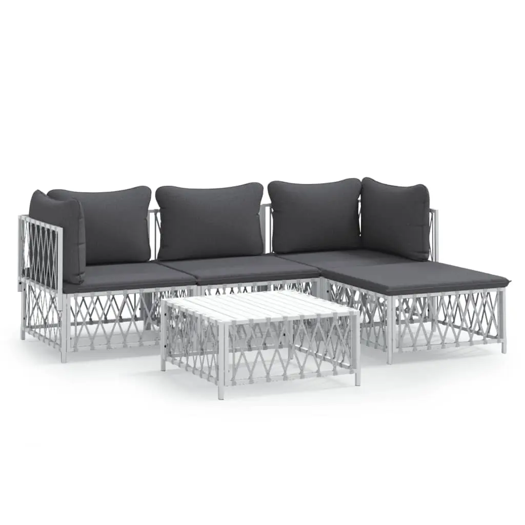 5 Piece Garden Lounge Set with Cushions White Steel 3186862 - Furniture