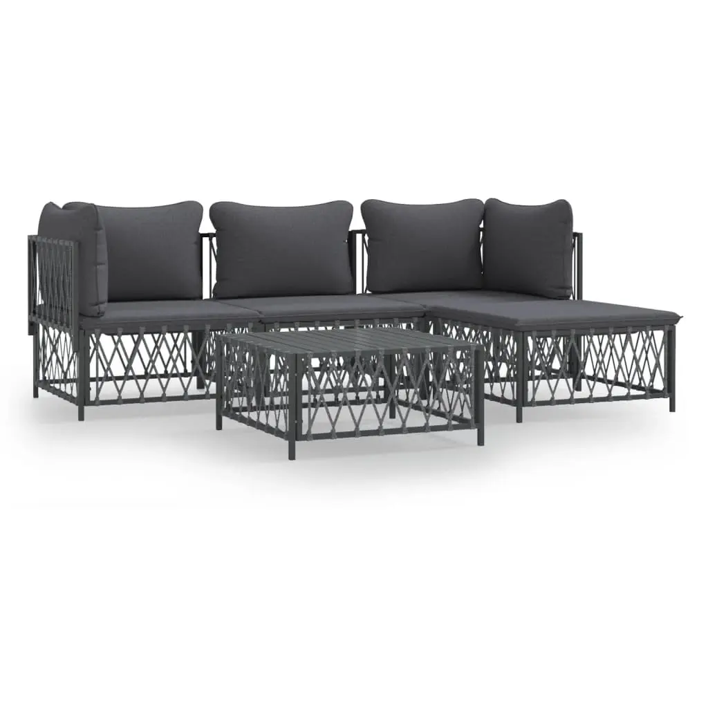 5 Piece Garden Lounge Set with Cushions Anthracite Steel 3186863 - Furniture