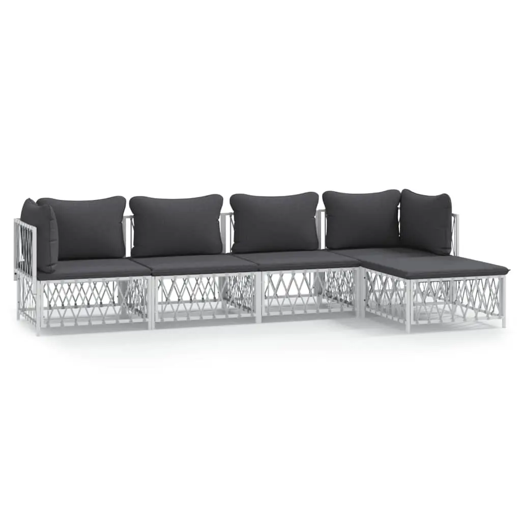 5 Piece Garden Lounge Set with Cushions White Steel 3186864 - Furniture